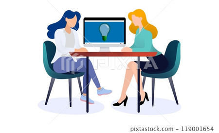 woman working from home.home office setups, virtual meetings, Young woman with laptop at home, studying, communicating and ordering goods online, working remotely at computer, Freelancer versus office 119001654