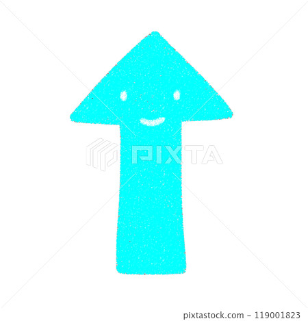Cute hand-drawn illustration of an upward-pointing smiling arrow 119001823