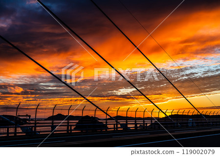 Megami Bridge and the deep red sunset [Nagasaki City] 119002079