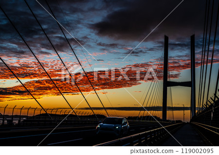 Megami Bridge and the deep red sunset [Nagasaki City] 119002095