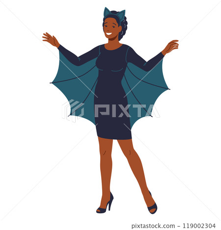 Smiling woman wearing bat costume vector illustration 119002304