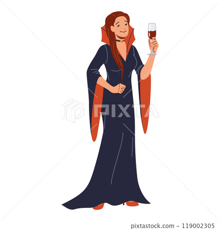 Young woman in vampire costume flat vector illustration 119002305