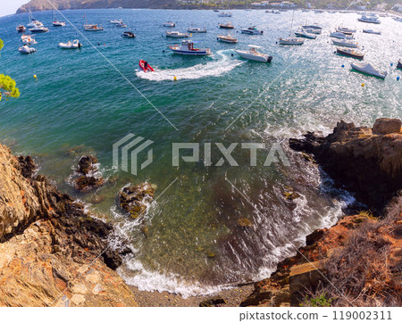 View of the coast of Cadaques on a sunny day, Catalonia, Spain 119002311