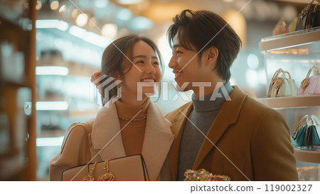 約會期間情侶在豪華精品店購物 約會期間情侶在豪華精品店購物 119002327