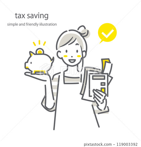 A housewife who saves on taxes - Simple and stylish line drawing illustration A housewife who saves on taxes - Simple and stylish line drawing illustration 119003392