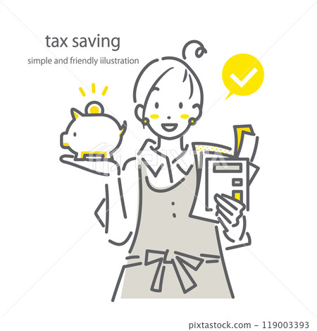 A self-employed woman who saves on taxes - Simple and stylish line drawing illustration 119003393