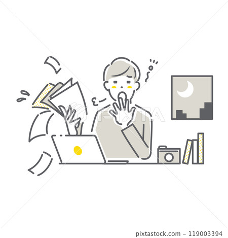 對報稅表感到壓力的自由工作者 — 簡單時尚的線條畫插圖 119003394