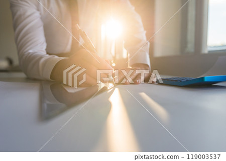 Low angle view of an architect or engineer working 119003537