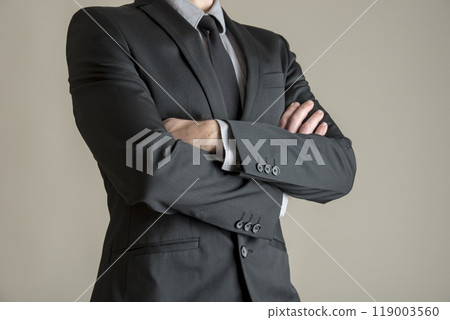 Torso of a businessman standing with folded arms Torso of a businessman standing with folded arms 119003560
