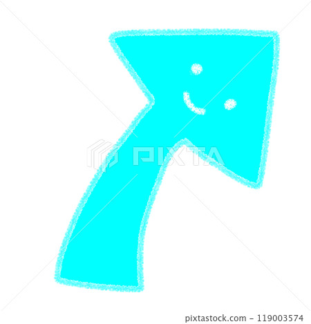 Cute hand-drawn illustration of a smiling arrow pointing up 119003574