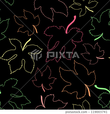 Seamless pattern with contours of fig leaves on a black background 119003741