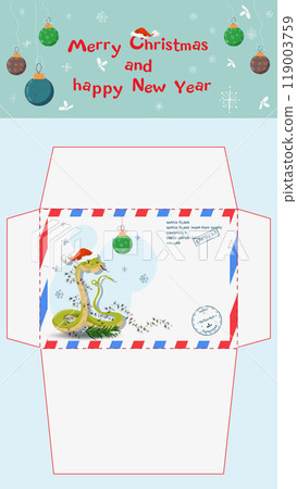 A postal envelope for Santa Claus a symbol of the new year a snake wrapped in a garland 119003759