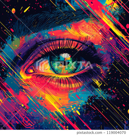 Bright eyes wrapped in colorful paint 119004070