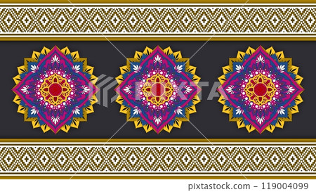 Mandala art, Tibetan Buddhist Mandala, Decorative round ornament. Arabic, Indian, ottoman motifs, Colorful Mandala Art, picture for meditation, Floral Cross Stitch Embroidery, oriental pattern 119004099