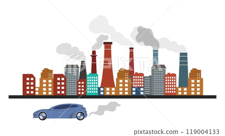 Power plant in city, Industrial chimneys from factory, Metallurgical industrial factory, Poisoned air, Epic pollution of nature, Toxic substances. smoke moving, car exhaust pipe with engine running 119004133