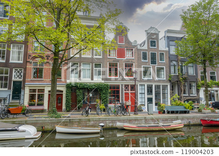 Typical Canal Embankment in Amsterdam 119004203