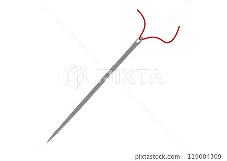 用短紅線穿線的銀色縫紉針的插圖 用短紅線穿線的銀色縫紉針的插圖 119004309