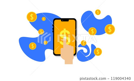 Making money online concept, mobile phone and gold coins, Business and finance concept, Digital Wallet, Electronic wallet on smartphone, transfer exchange concept, pay money via app Internet banking 119004340
