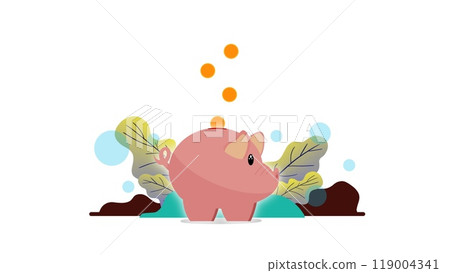 Piggy bank in the form of a piglet, Money saving or accumulating, Financial services, Deposit concept, Piggy bank for money savings, Coins falling in piggy bank, Saving money concept 119004341