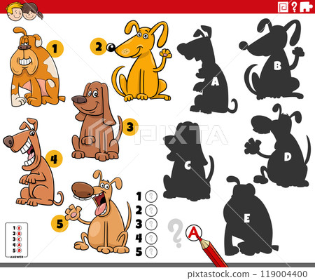finding shadows game with cartoon dogs animal characters 119004400