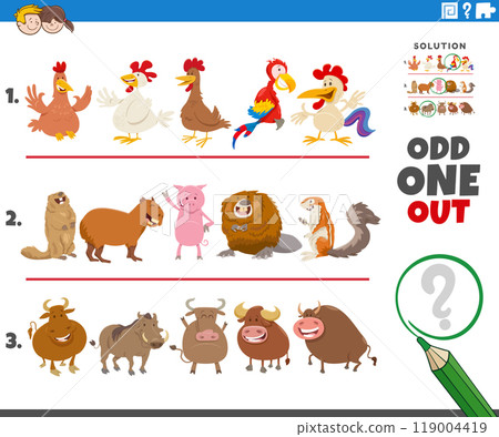 odd one out game with cartoon animal characters 119004419