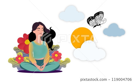 Healthy lifestyle, states of mind concept, Woman meditating, making yoga, Young woman meditating, Young woman with eyes closed meditating in the wild, Harmony, balance, meditation, relaxation, healthy Healthy lifestyle, states of mind concept, Woman meditating, making yoga, Young woman meditating, Young woman with eyes closed meditating in the wild, Harmony, balance, meditation, relaxation, healthy 119004706