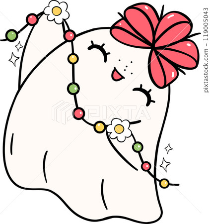 Festive Retro Groovy Christmas Ghost gift Cute Hand Drawn Cartoon Doodle Character 119005043