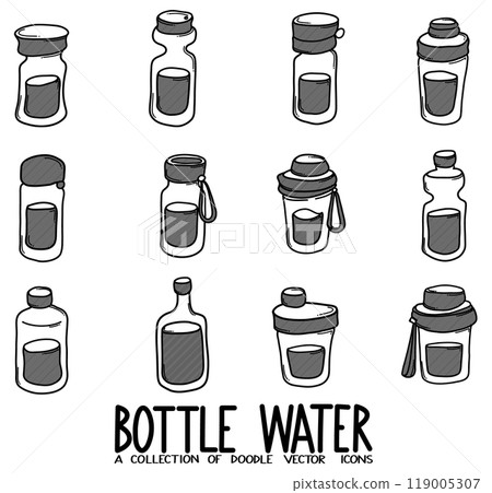 Bottle water doodle vector icon set. Drawing sketch illustration hand drawn line eps10 Bottle water doodle vector icon set. Drawing sketch illustration hand drawn line eps10 119005307