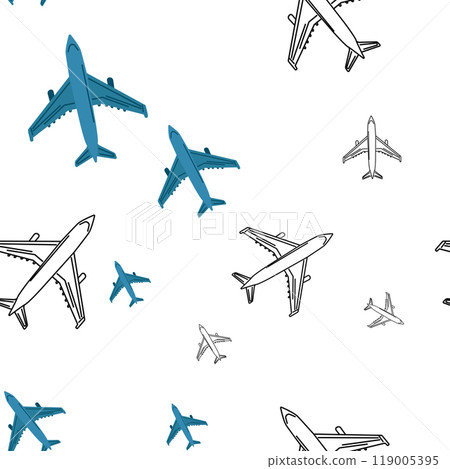 seamless pattern of airplanes, flying in the sky, traveling 119005395
