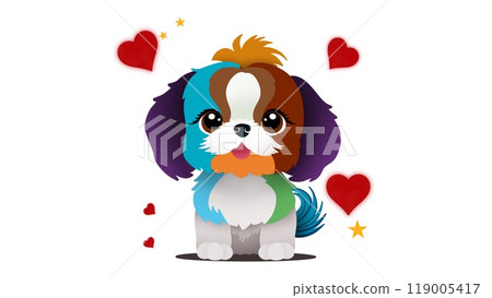 Cartoon dog or puppy characters design collection with flat color, face cartoon vintage drawing, dog in love, Adorable fluffy animal	 119005417