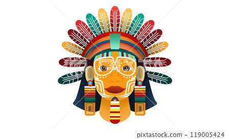 Indian Chief Head, Indian tribe's eyes, Red Indians Face, Native American Day background, face paint of native Americans, indigenous people day, Wearing Indian Headdress With Feathers, apache tribe 119005424
