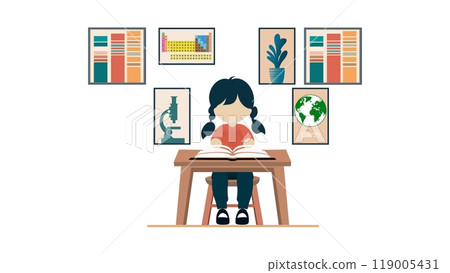 female student studying in the classroom, The student are studying or testing in the classroom, school teacher, School children in classroom at lesson, back to School, educational institution 119005431
