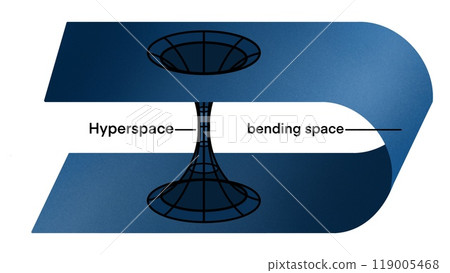 Singularity of massive black hole, Tunnel or wormhole over curved spacetime. Traveling in space concept, Wormhole geometric grid wireframe tunnel flat style design 119005468