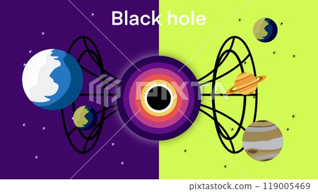 Black holes in the universe are sucking up stars and galaxies, Wireframe geometric shape, black or worm hole funnel, singularity, Traveling in space concept, gravity quantum, physics and astronomy 119005469