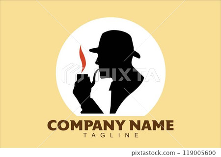 silhouette of a gentleman with the pipe and hat silhouette of a gentleman with the pipe and hat 119005600