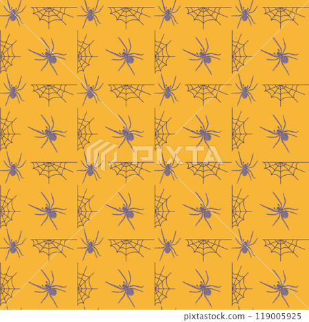 Yellow Halloween seamless pattern with spiders 119005925