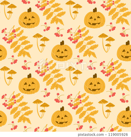 Cozy Halloween pattern with jack o lantern 119005926
