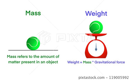 Difference between mass and weight, Mass is the total amount of matter in an object, Weight is the force of gravity on an object, Weight is a measurement of the gravitational force on an object Difference between mass and weight, Mass is the total amount of matter in an object, Weight is the force of gravity on an object, Weight is a measurement of the gravitational force on an object 119005992
