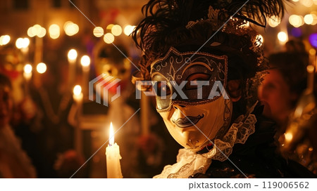A Venetian Carnival masked ball with elaborate costumes in a candle-lit ambiance offers a timeless experience. A Venetian Carnival masked ball with elaborate costumes in a candle-lit ambiance offers a timeless experience. 119006562