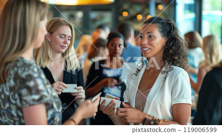 A networking event for professional women to exchange business cards, share ideas, and foster partnerships. 119006599