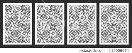 Fluid Line Circle and Wave Geometric Pattern Set. Optical Abstract Line Art for Posters, Flyers, and Brochures in A4 Format. 119006674