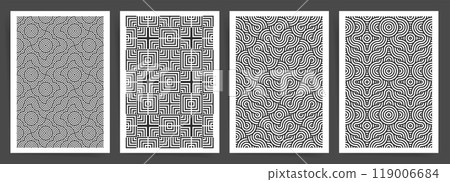 Optical Illusion and Square Grid Pattern Set. Bold Black and White Geometric Designs for A4 Posters and Brochures. Optical Illusion and Square Grid Pattern Set. Bold Black and White Geometric Designs for A4 Posters and Brochures. 119006684