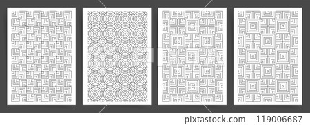 Black and white Geometric Pattern Covers for Posters, Placards, Brochures, Mags, Books and Notebooks Covers. Editable Seamless Templates for Print. 119006687