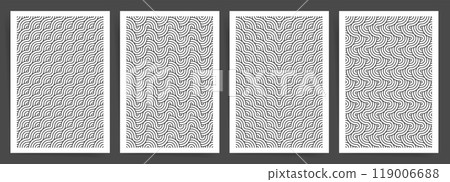 Wavy Line Seamless Pattern Collection. Minimalist Black and White Geometric Designs for Modern Posters, Brochures, and Flyers. 119006688