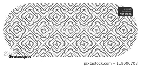 Geometric Seamless Pattern in Monochrome Style with Floral Line Art. Geometric Seamless Pattern in Monochrome Style with Floral Line Art. 119006708