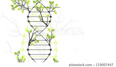 Scientific medical background with abstract image of dna molecule and tree branches. Hand drawn vector illustration. Scientific medical background with abstract image of dna molecule and tree branches. Hand drawn vector illustration. 119007447