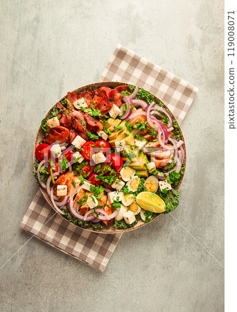 Cobb salad, keto food, top view, no people, close-up, 119008071