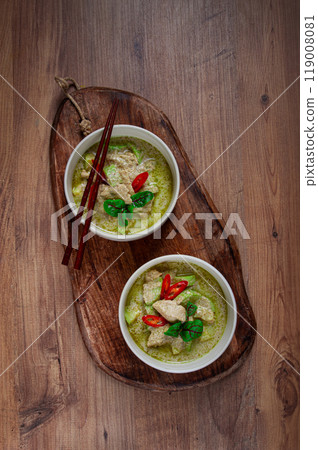 green curry with chicken, traditional Thai cuisine, Asian food, homemade, no people, 119008081