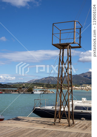 Iron tower in a port Astrakeri, Corfu, Greece 119008104