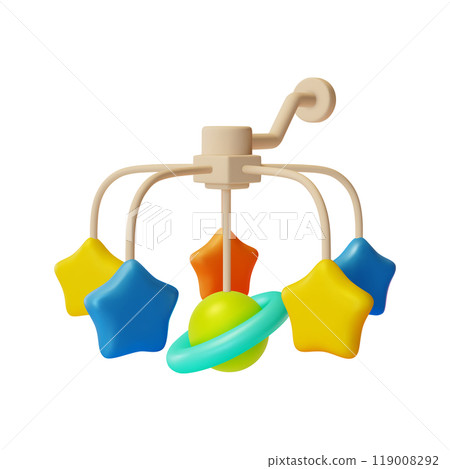 3d Baby Mobile Hanging Toy with Stars Newborn Care Accessory Concept Cartoon Design Style. Vector illustration 3d Baby Mobile Hanging Toy with Stars Newborn Care Accessory Concept Cartoon Design Style. Vector illustration 119008292